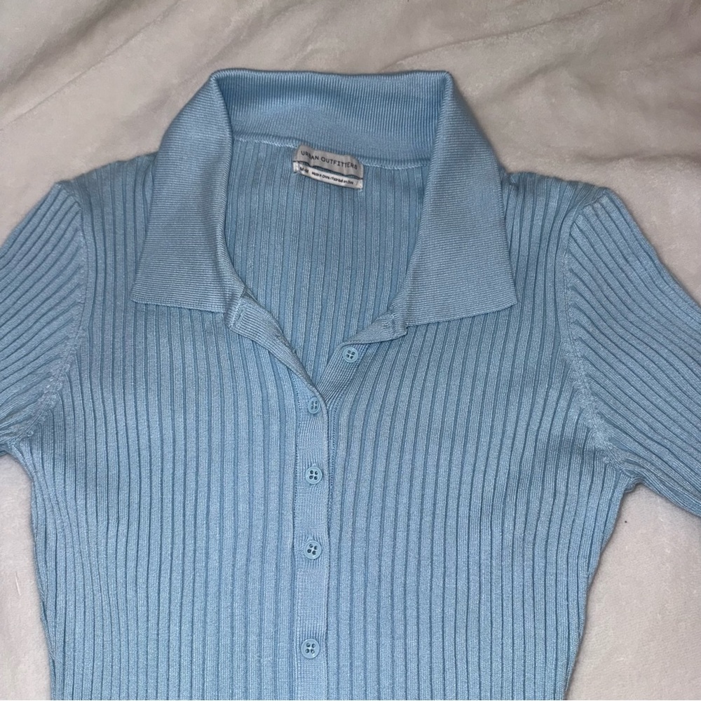 Light Blue Ribbed Button-Front Polo Dress - Picture 2 of 2